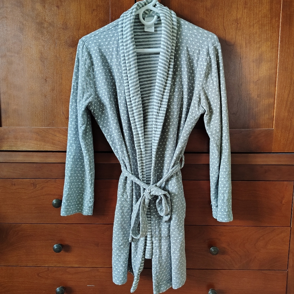 Nordstrom (BP) Women's Short Heart Print Grey 100% Cotton Knit Robe Size Medium